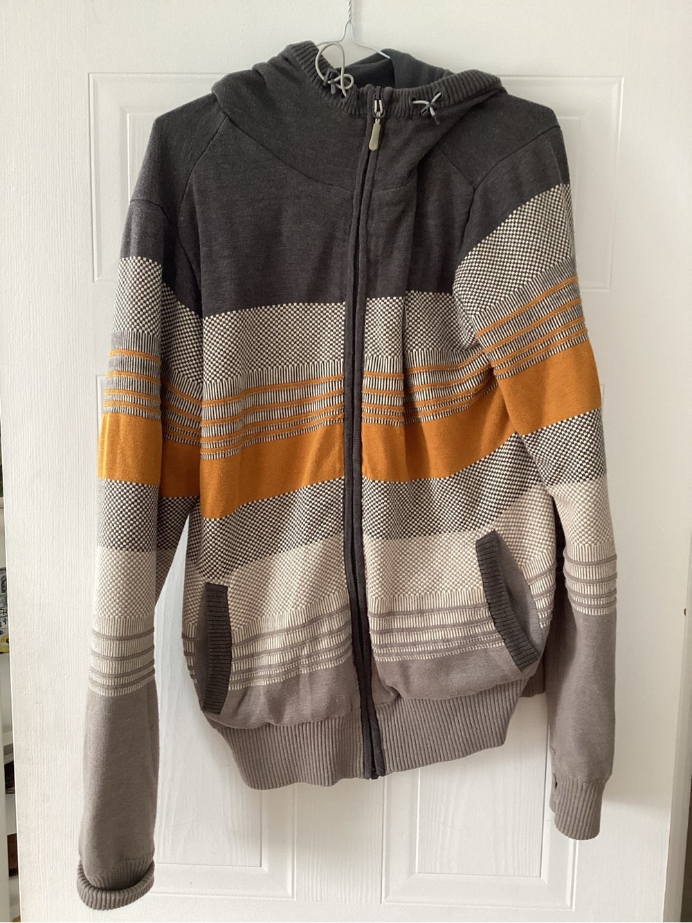 Bench Men's Zip Hoodie in Charcoal, Mustard & Cream
